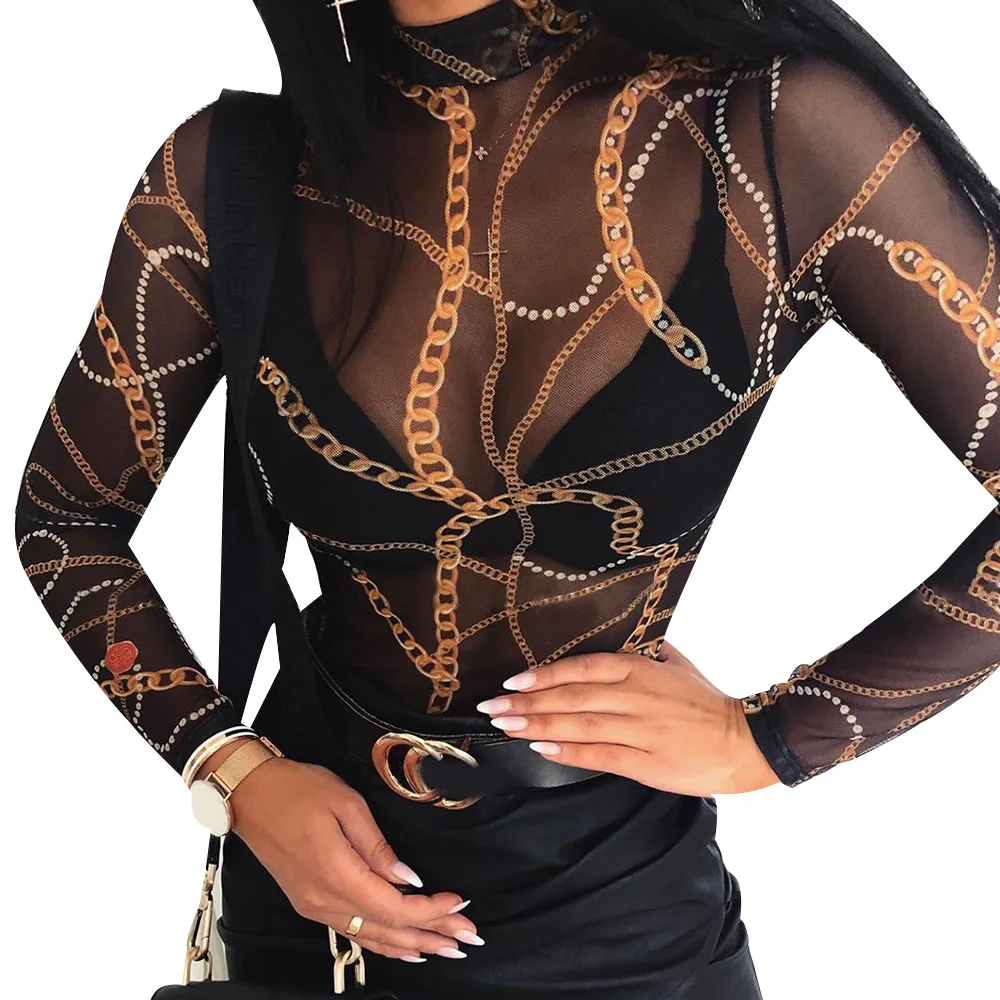 Сексуальная Женская футболка прозрачные сетчатые Топы с длинным рукавом Тонкая