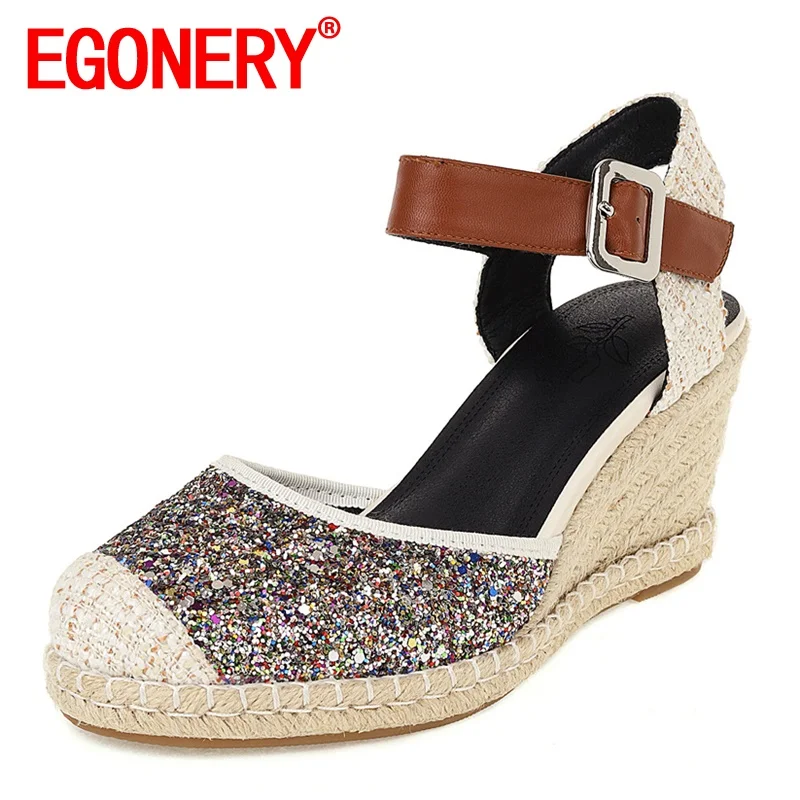 

EGONERY женские ботинки на платформе на высоком каблуке из ткани, расшитой пайетками; Сандалии; Сезон лето; Новый стиль; Обувь для отдыха; Сверка...