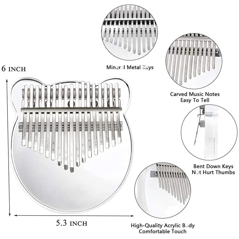 Акриловый калимб большой палец пианино подходит для детей и взрослых прозрачный