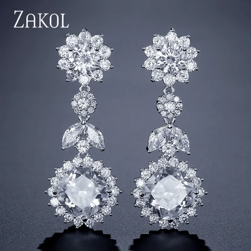 ZAKOL роскошные длинные висячие серьги с кубическим цирконием и кристаллами для