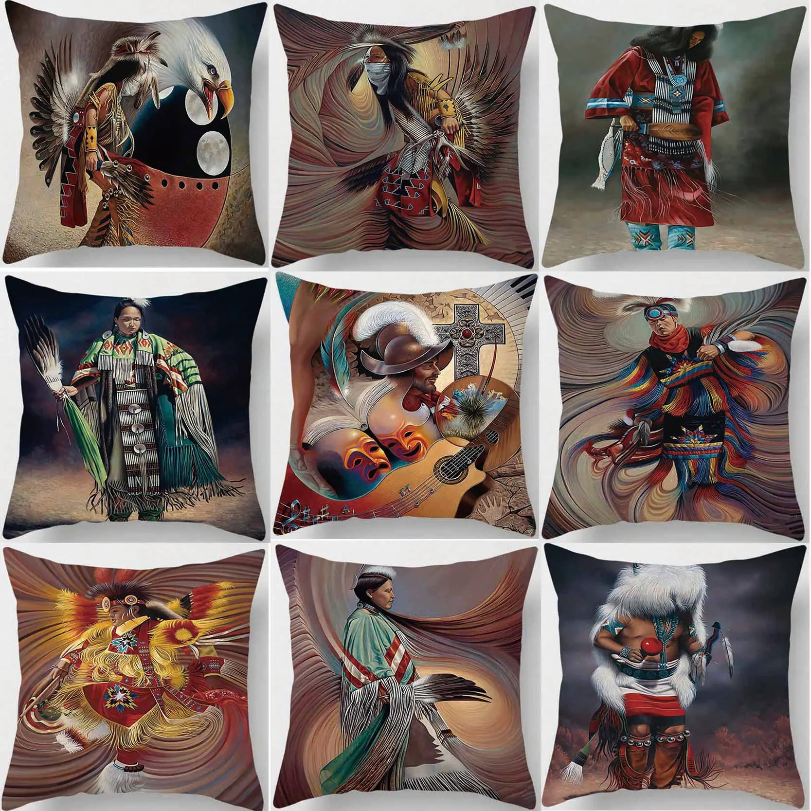 

Characteristic Local Customs, Wearing Printed Square Pillowcases, Used for Home Decoration, Car Sofa Cushion Covers45cm*45cm