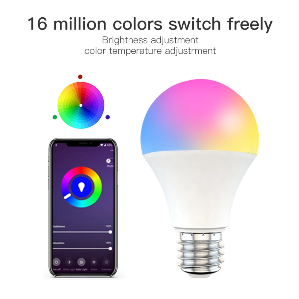 

Умная Беспроводная лампа E27 E26 B22, RGB + CCT, Wi-Fi, автоматизация умного дома, совместима с Alexa Google Home