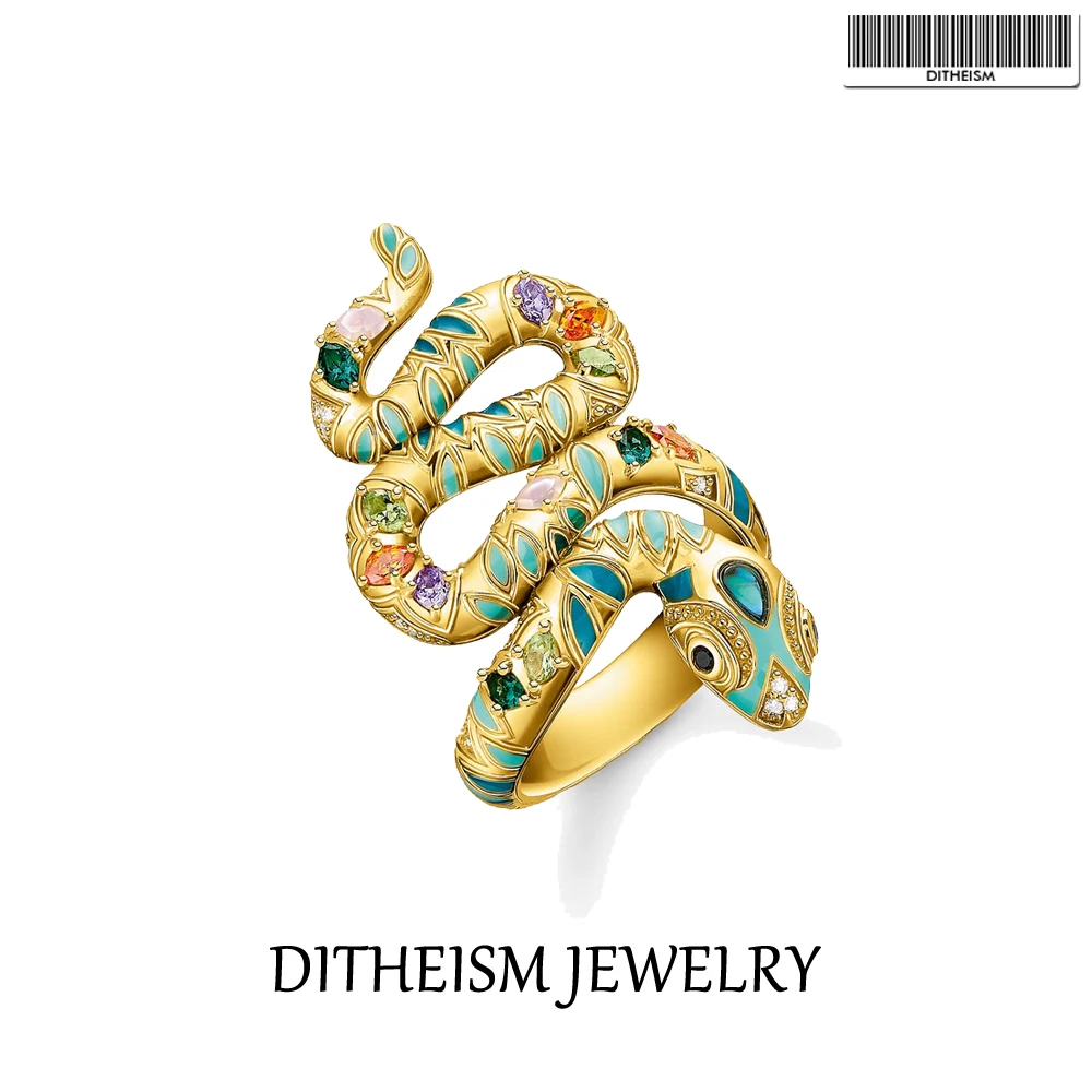 

Pave Ring Golden Snake In 925 Sterling Silver With Colorful Stones Resizable 2021 Brand New Fine Women Jewerly Bohemia Bijoux
