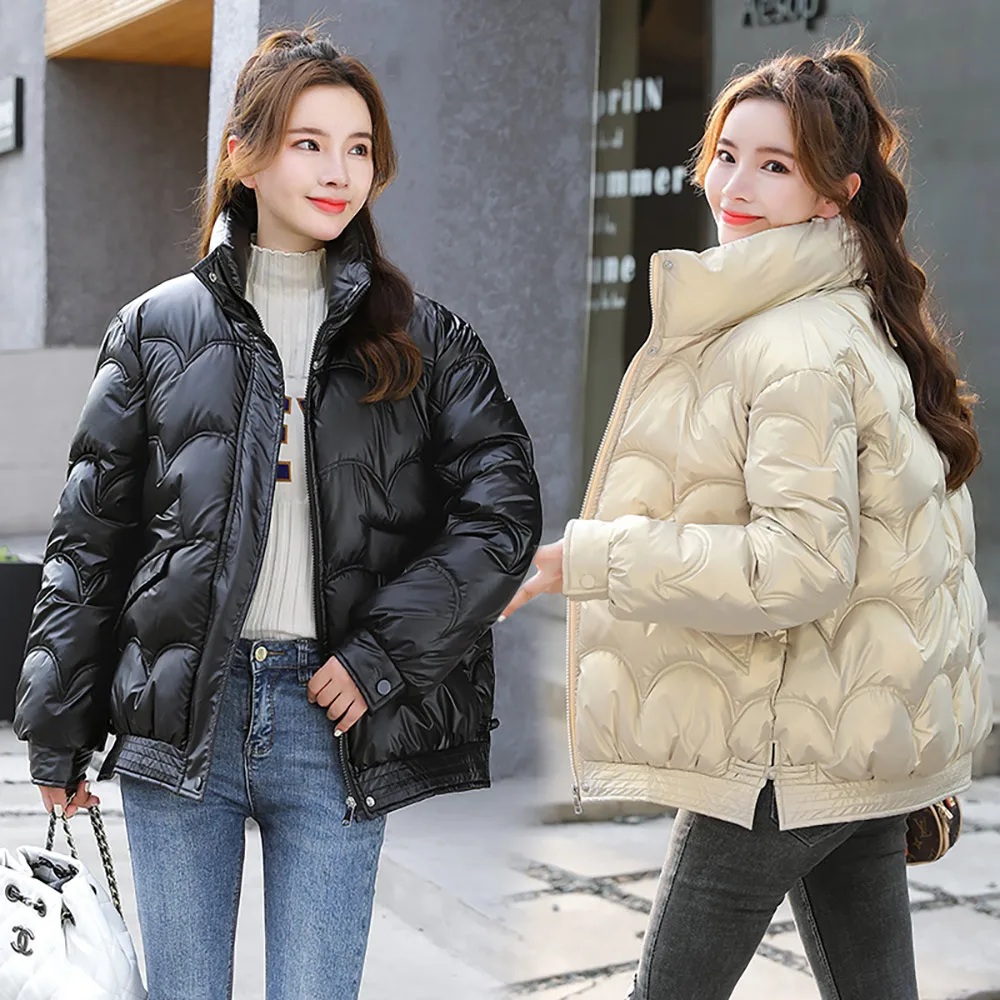 Vielleicht Winter Women's Jacket 2021 Female Thick Warm Short Parkas Fashion Shiny Coats Women Elegant Cotton Padded Outwear