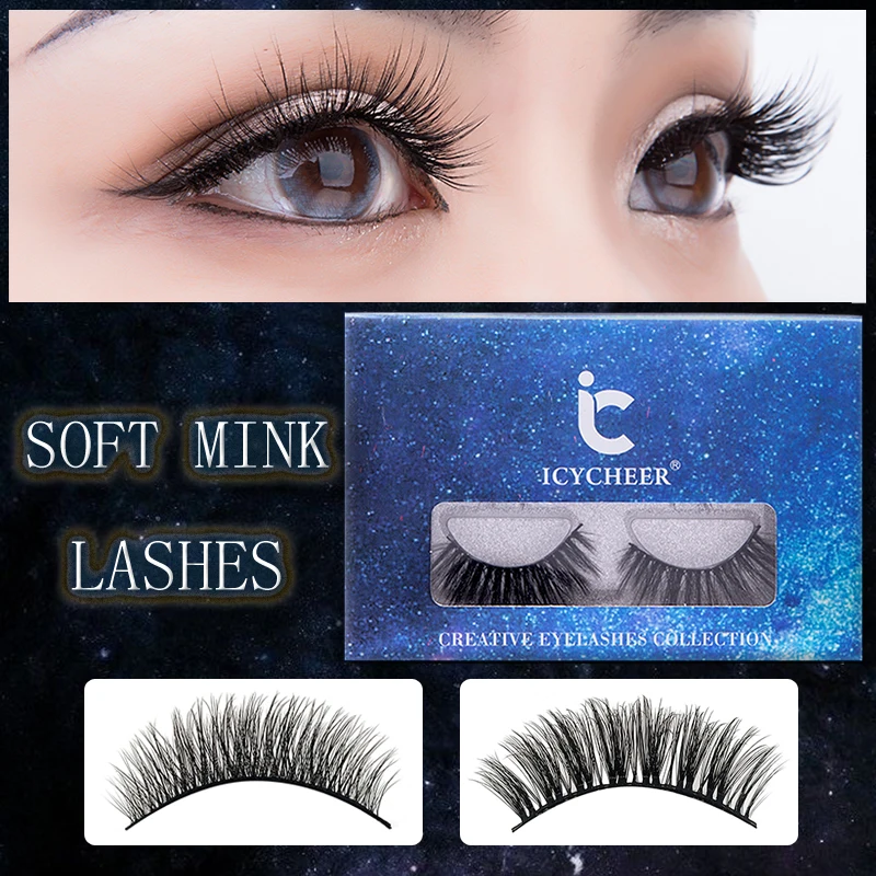 

ICYCHEER 2Pairs Faux Mink Lashes Daily Party Cosplay False Eyelashes Wispy Makeup Eyelash Extension Tools Handmade Beauty cilios