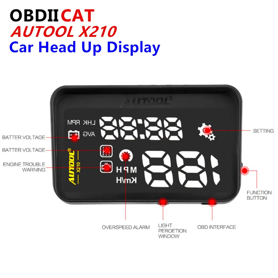 

AUTOOL X210 OBD HUD автомобильный Стайлинг Универсальный Автомобильный дисплей Спидометр Умный Цифровой интерфейс OBD2