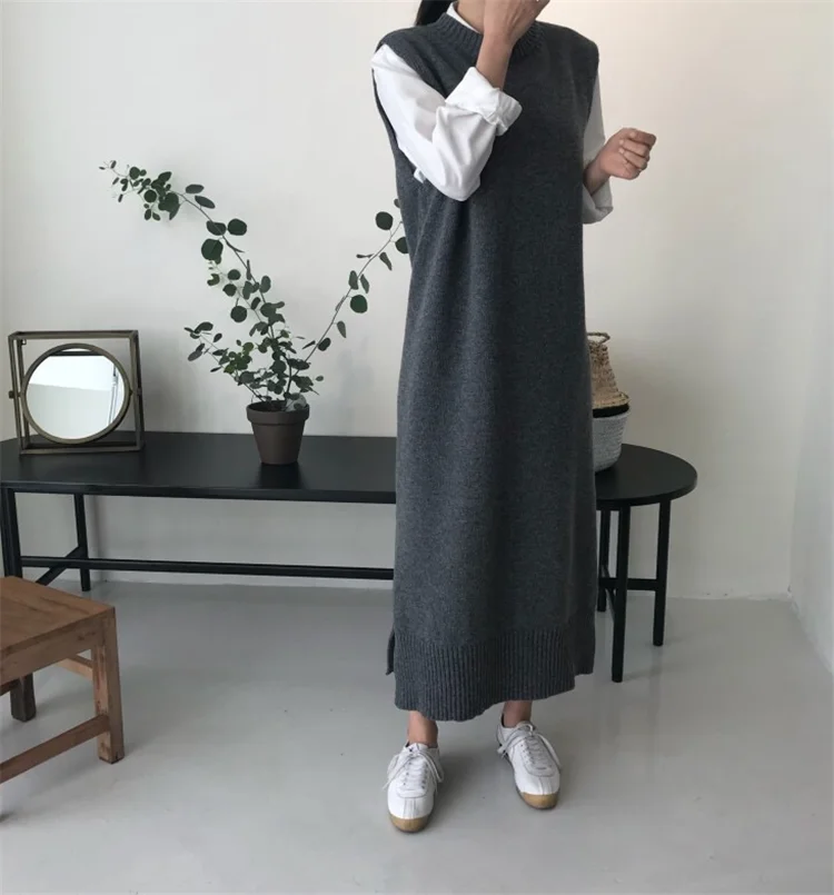 XITAO, вязаное платье с разрезом, модное, новинка, зимнее, длинное, без рукавов, прямое, маленькое, свежее, миноритарное, винтажное, пуловер, платье GCC2820