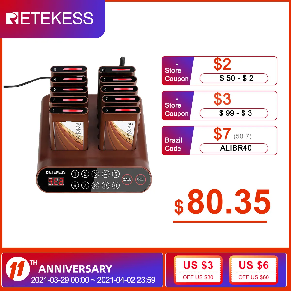 Retekess T116A Pager Restaurant With 10 Buzzers Support 998 Pagers For Restaurant Clinic Food Truck Waiter Calling System