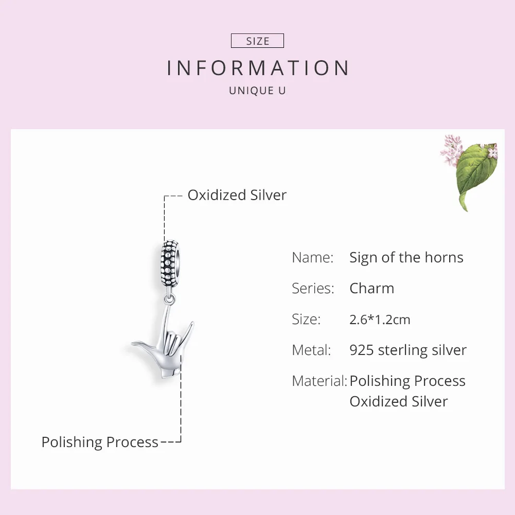 WOSTU Настоящее серебро 925 пробы рок жесты бусины положить руку вверх амулеты