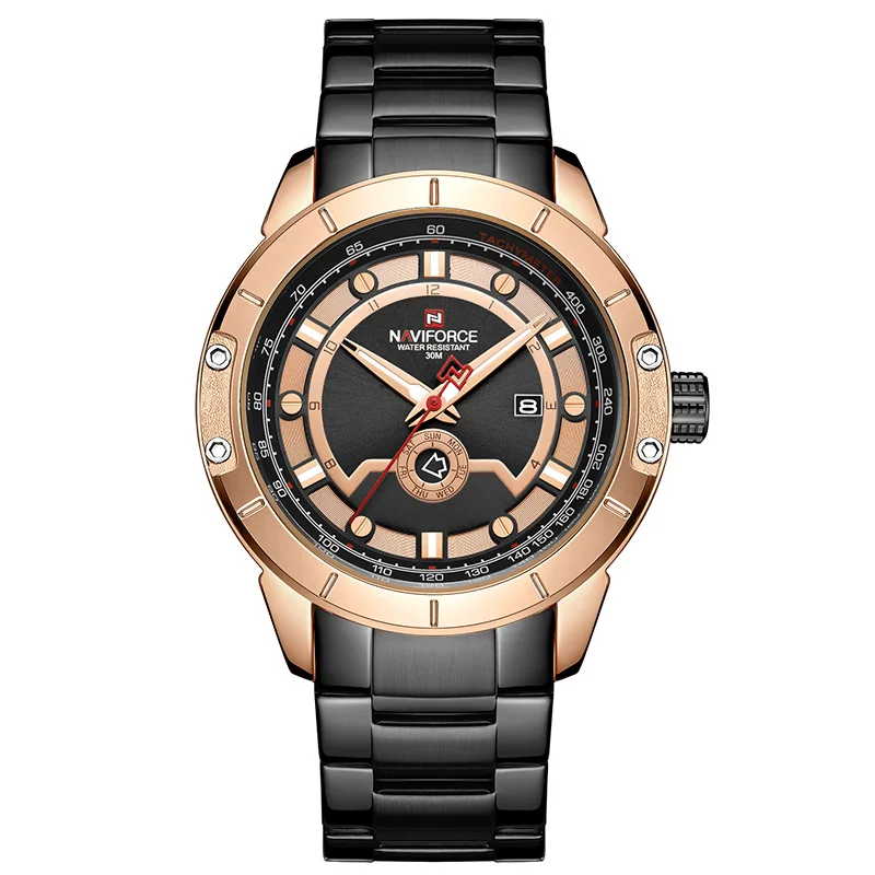 Gold Black Топ люксовый бренд NAVIFORCE мужские модные золотые мужские наручные часы водонепроницаемые стальные водонепроницаемые кварцевые часы мужские часы - Цвет: Gold Black