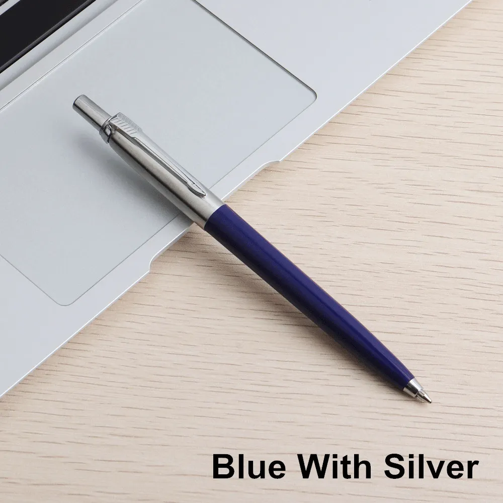 Blue with silver 1 шт. GENKKY шариковая ручка офисная коммерческий пресс металлические шариковые ручки подарочная ручка сердечник Solventborne автоматические шариковые ручки для школы - Цвет: Blue with silver