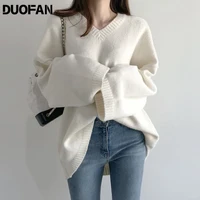 duofan fallwinter white sweaters woman 2021 korea v neck pullover loose bottoming sweater women daily wearing black sweater