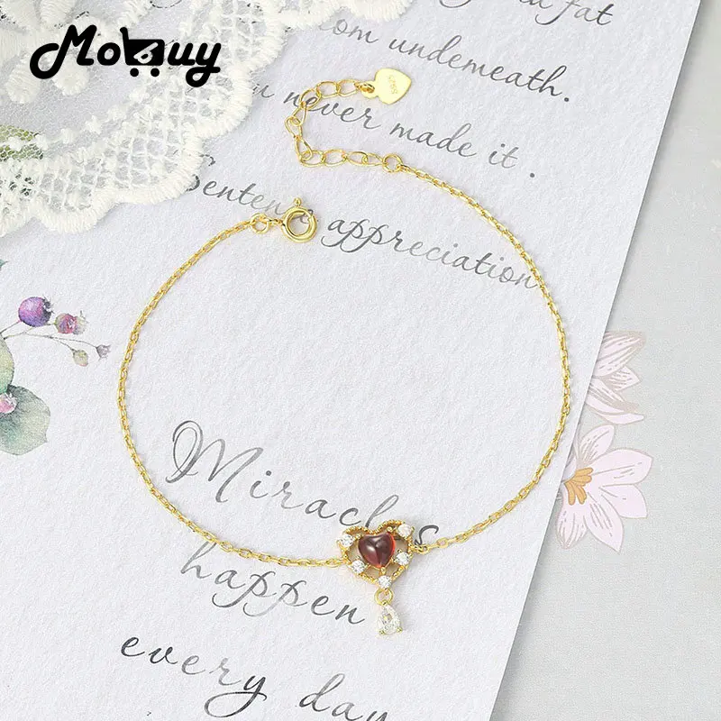 MoBuy 925 Серебряный браслет для женщин аниме Vive Sweety Heart натуральный гранатовый