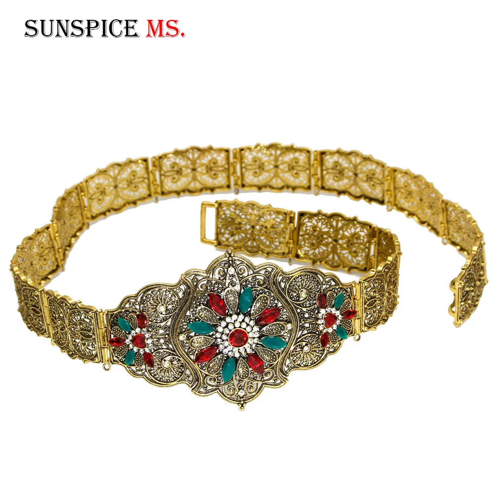 SUNSPICE-MS женский пояс, стразы, этнические Свадебные украшения для тела, европейская традиционная цепочка на талию, Ретро стиль, золотой цвет