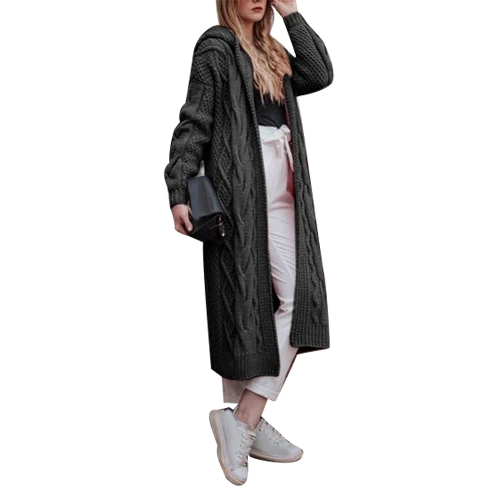 

Knit Cardigan Sweater Women Long Sleeve Cardigan Ladies Autumn Winter Solid Sweater Loose Coat Plus Size Knitted Long Hooded
