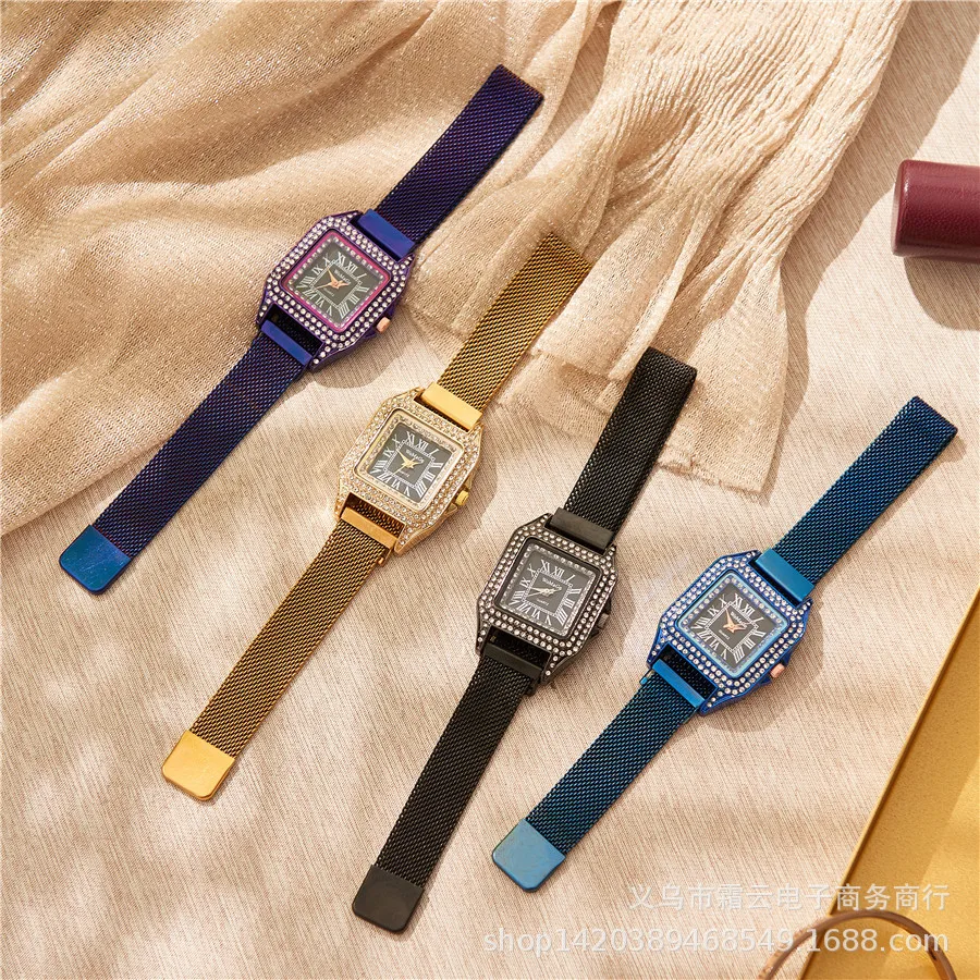 Suction Magnet Milan Mesh Feminine Descent Watch Star Diamond Square Roman Scale Quartz Ladies Bracelet Lover | Наручные часы