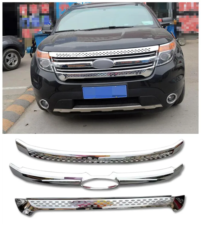 Для Ford Explorer 2011 2012 2013 2014 ABS Chrome передняя Центральная решетка гриля отделка 3