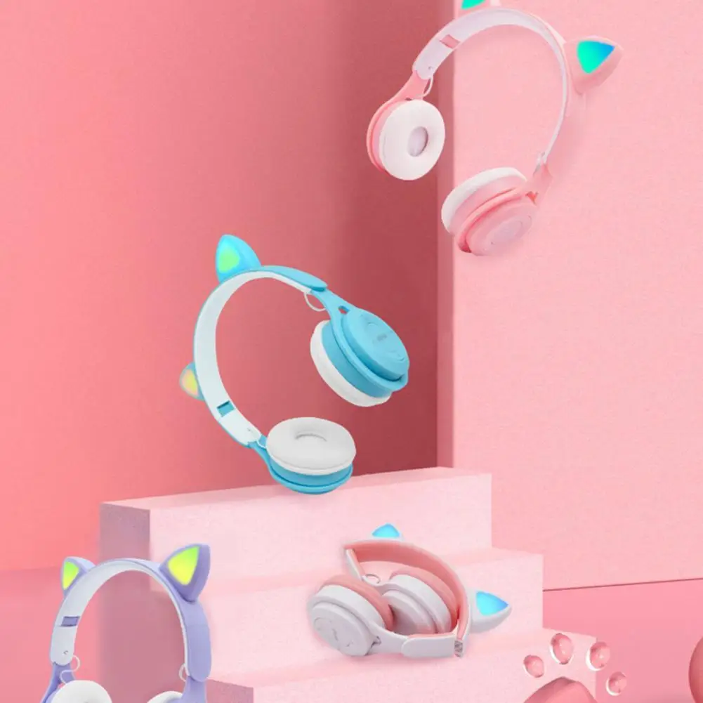 

Wireless Bluetooth Helmet Headphone Gamer Headphone Headset with Mic TF Card Mp3 Player LED Cat Ear Headphone for Kids Girl Gift