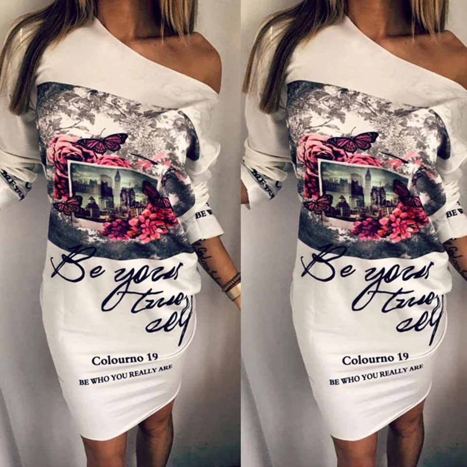 Плюс Сайз Очень Большой Мультфильм Принт 5XL Женщина Платья На Одно Плечо