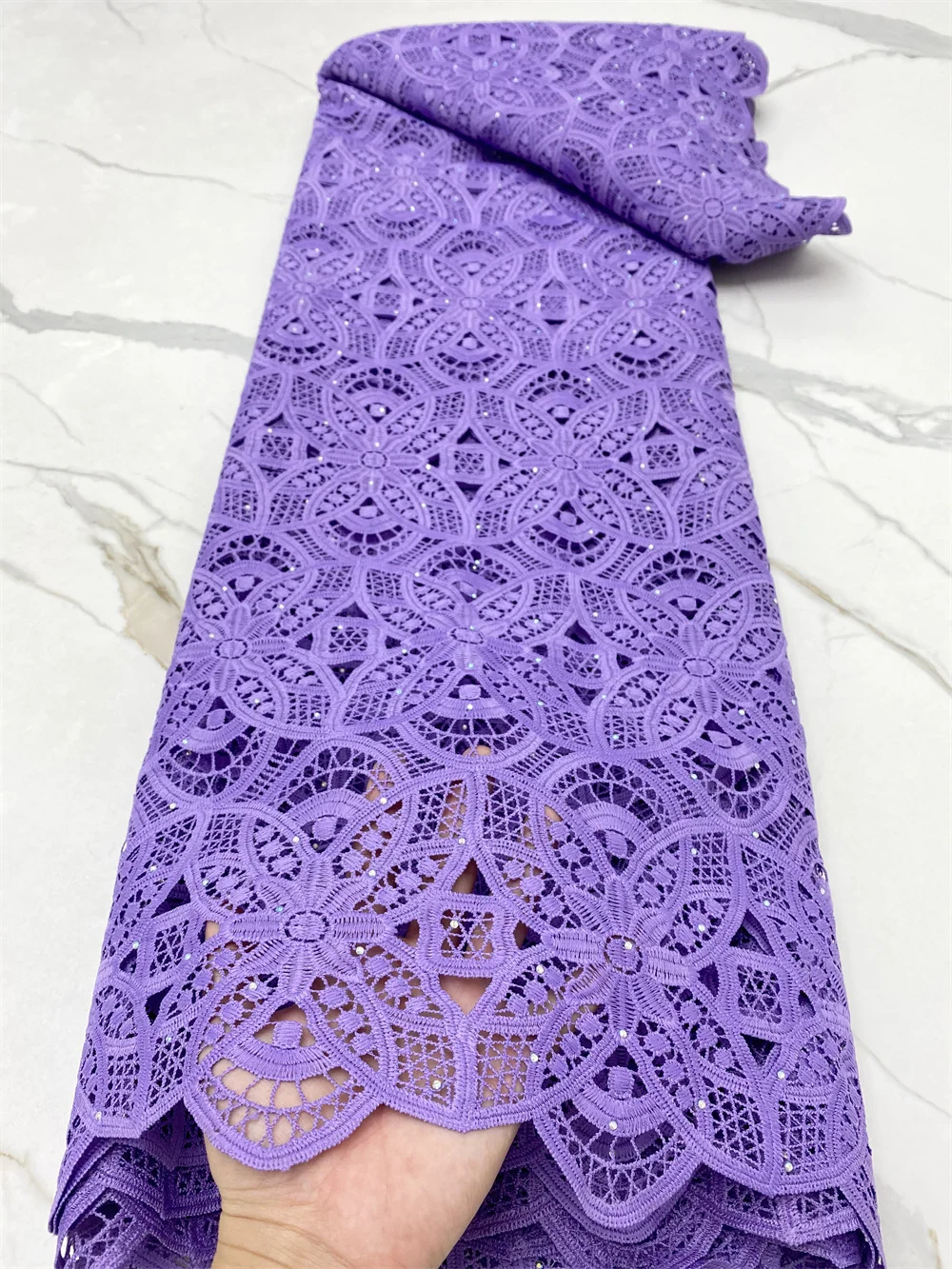 

2022 Latest High Quality Purple African Guipure Lace Fabric 5Yards Nigeria French Tissue Net Lace Fabric For Wedding Dress 4586B