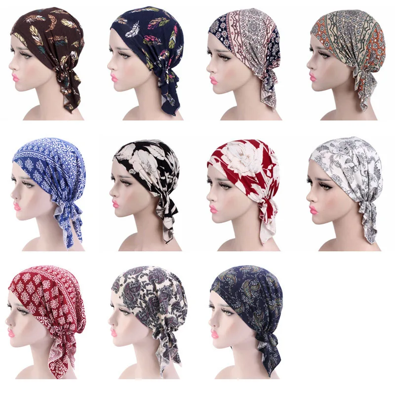 

58 см женские хлопковые шапки для волос бандана шарф предварительно завязанная химиотерапия шляпа шапочка-тюрбан головной убор для раковых ...