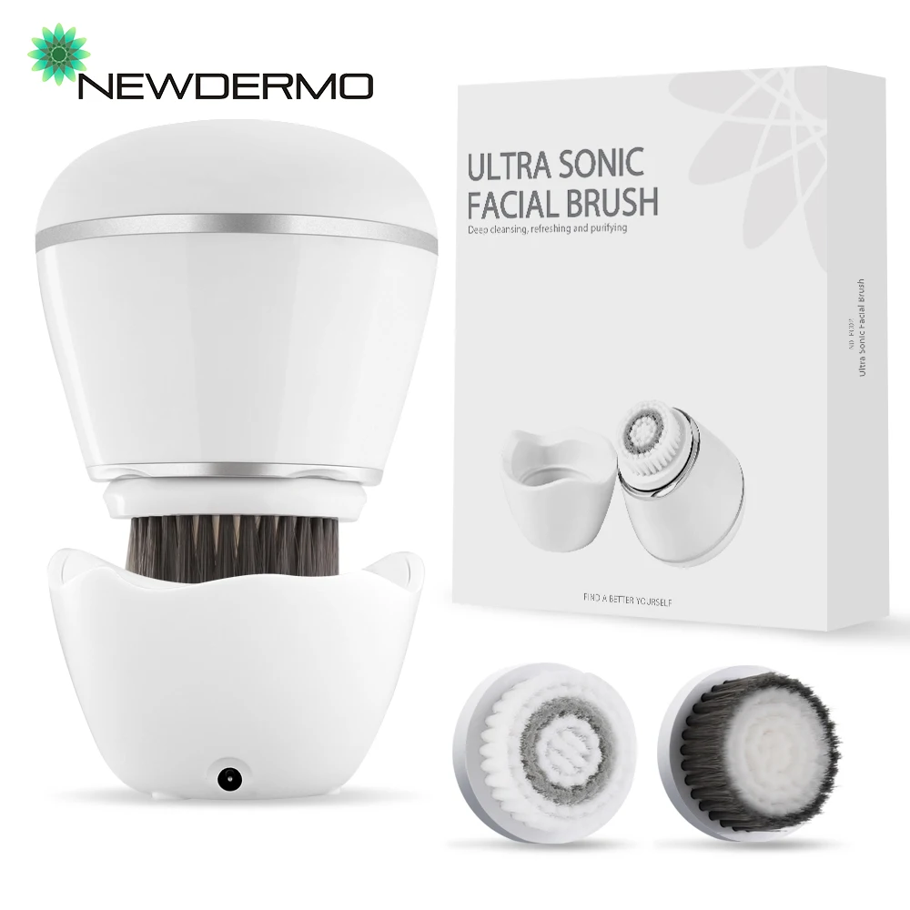 

Newdermo 2 in 1 Electric Facial Cleansing Brush Ultra-sonic Facial Cleanser Skin Pore Deep Cleaning Pores Massage Washing Brush