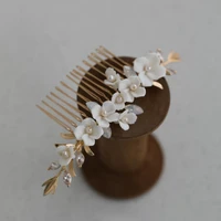 floralbride alloy leaf ceram flower rhinestones zircon freshwater pearls bridal hair comb wedding hair accessories women jewelry