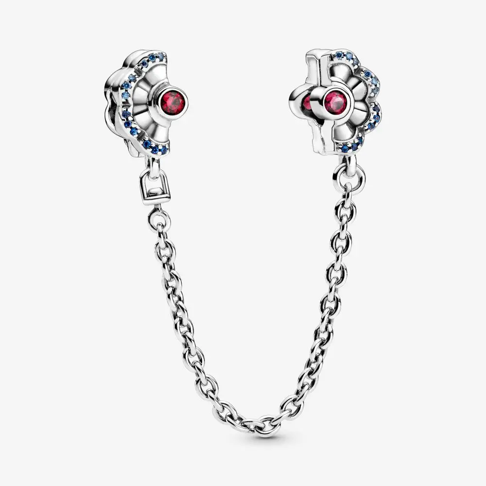 

Bewill Hot Sale 100% 925 Sterling Silver Blue and pink fashion fan safety chain Charms Fit Bracelet DIY Bead for Jewelry Making