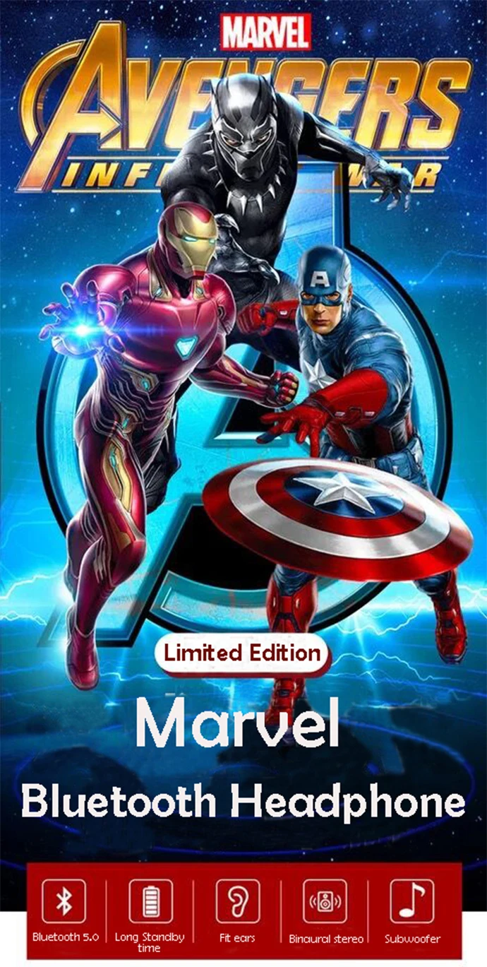 MARVEL The Avengers беспроводные наушники blutooth Limited EditIron Man Капитан Америка пантера Игровые наушники для ПК мобильный телефон