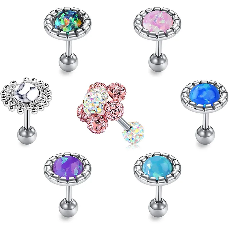 16G 7PCS Stud Earrings Cartilage Tragus Stainless Steel Barbell Studs Helix Earring Body Piercing Jewelry for Women Men | Украшения и