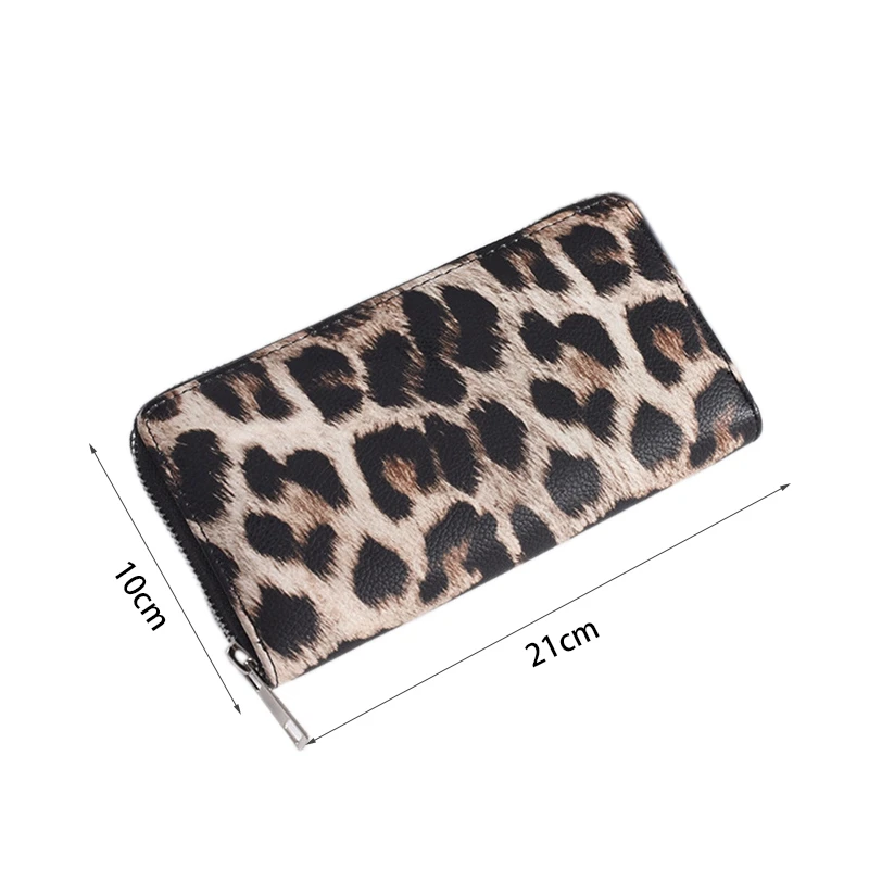

NEW-Fashionable Long Zip Leopard Print Wallet Women's Animal Print Clutch 2Pcs