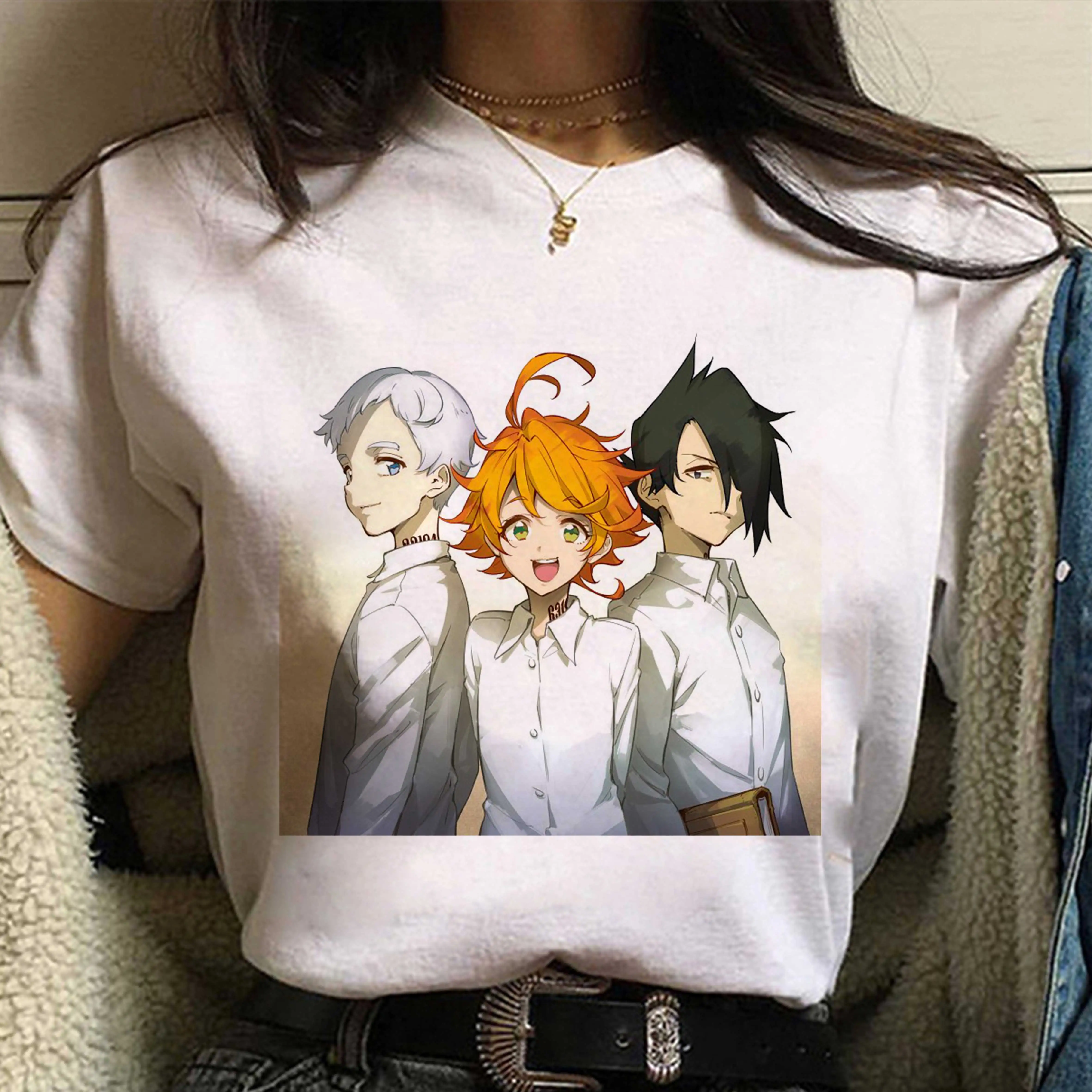

The Promised Neverland Graphic Print T-shirt Women Harajuku Aesthetic White Tops Tshirt 2021 New Summer Vogue Y2k Female T Shirt