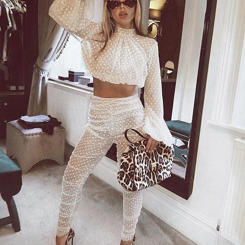 Сексуальный комплект из двух предметов укороченный топ с длинными рукавами и