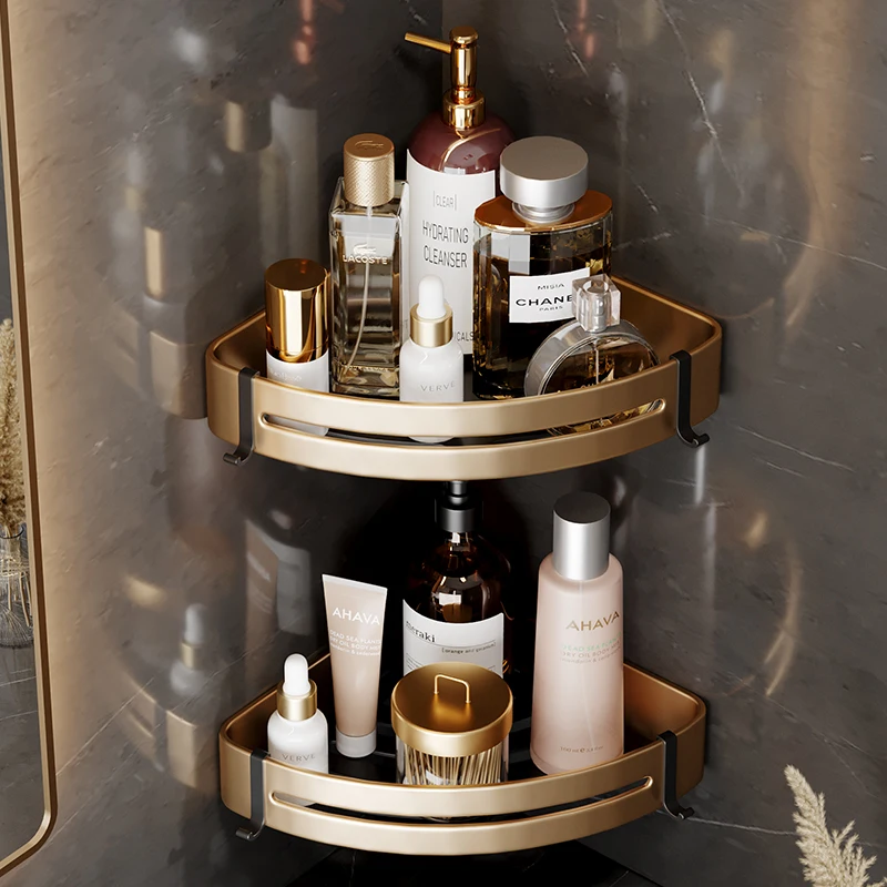 space aluminum bathroom shelf shower shelves need to drill hole wall mount shower storage rack corner shelf bathroom accessories free global shipping