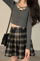 2021summer new style korean fashion suit female slim design retro short long sleeve t shirt campus style pattern pleated skirt