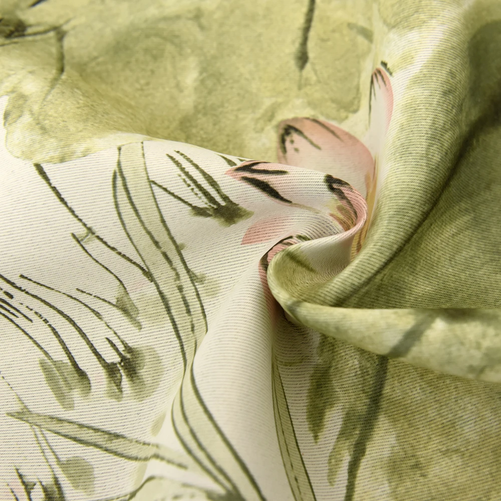 Короткие занавески с зелеными листьями лотоса W100xL200cm для детской комнаты