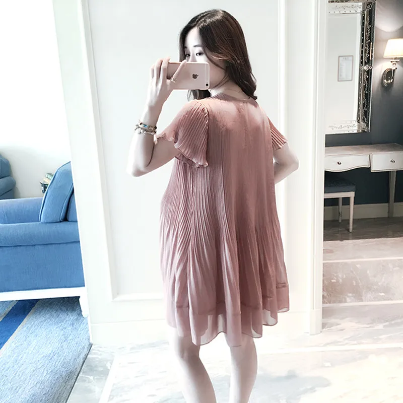 Летняя одежда для беременных плиссированное кружевное платье повседневное