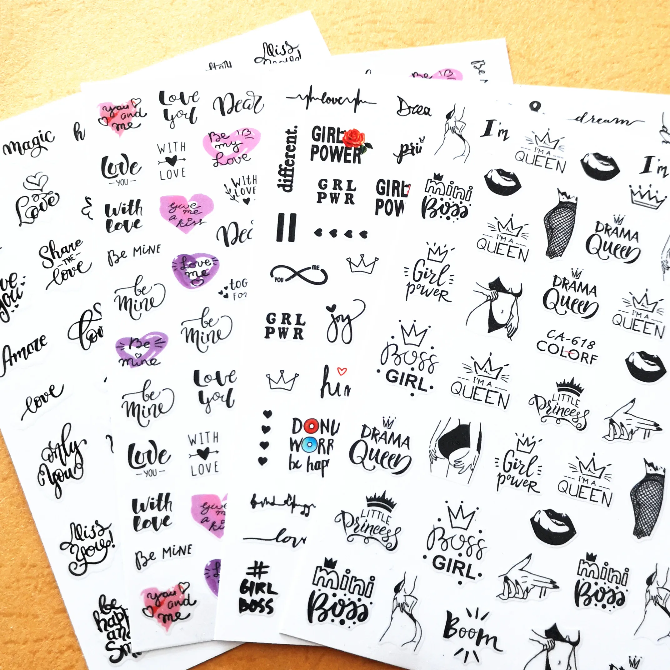 Новинка 3d-наклейка для ногтей с черным буквенным дизайном в японском стиле