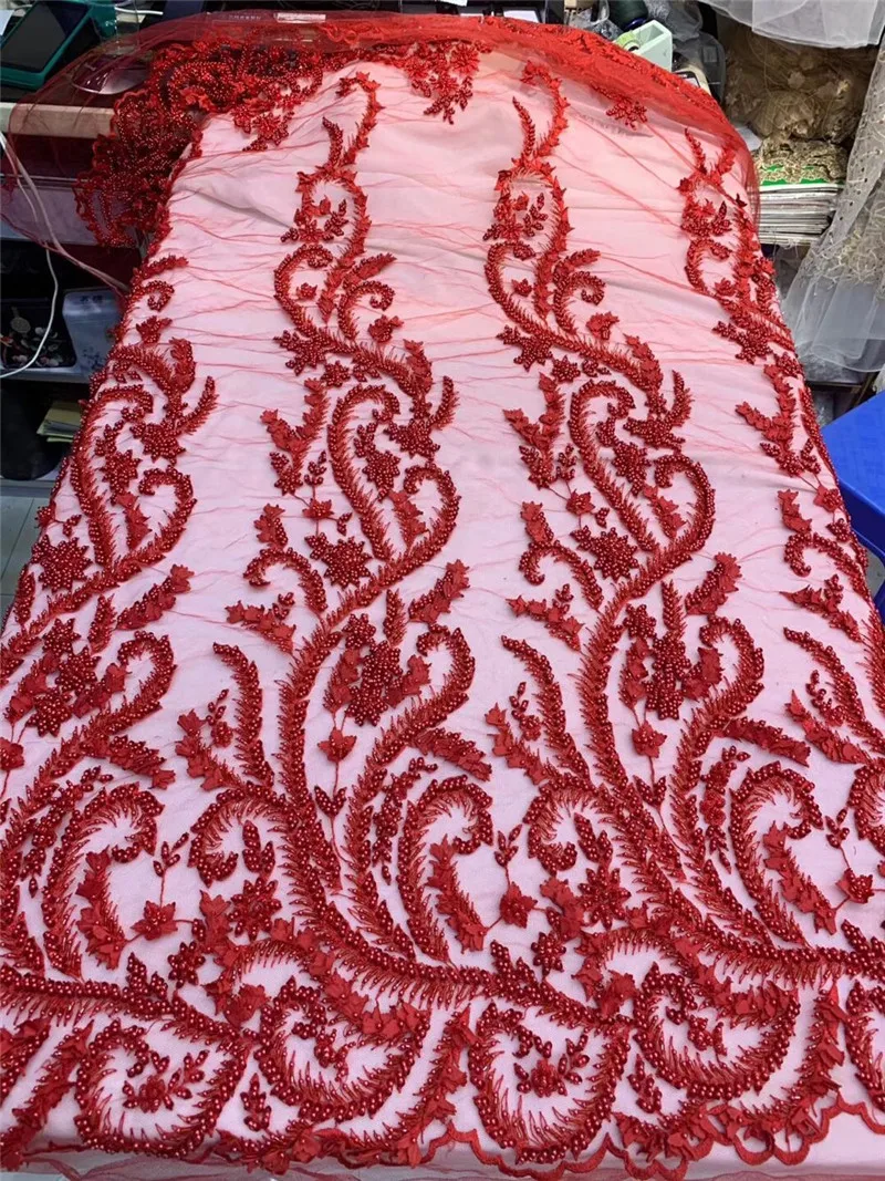

Luxury African French Net High Quality Sequins Beads Bridal Tulle Mesh Lace Embroidered Beaded Fabric