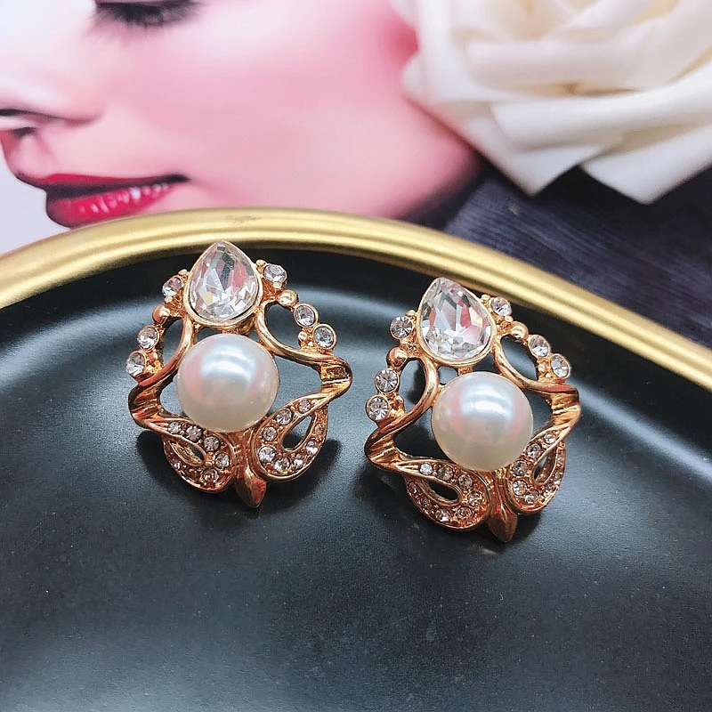 

Crystal Earrings Pearls Rhinestone Chic Retro High Qulity Filigree Jewelry For Women
