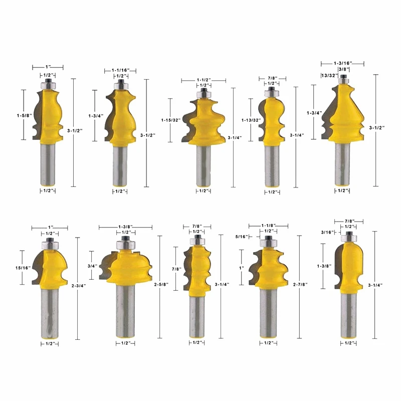 Горячая XD-10Pcs 12 мм хвостовик архитектурная Лепка фрезы Набор обсадная база ЧПУ