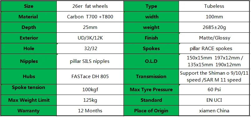 26 дюймов fatbike Углеродные колеса 100x25 мм бескамерные дисковые колеса FASTace DH 805 150x15 197x12 Углеродные колеса для fat bike