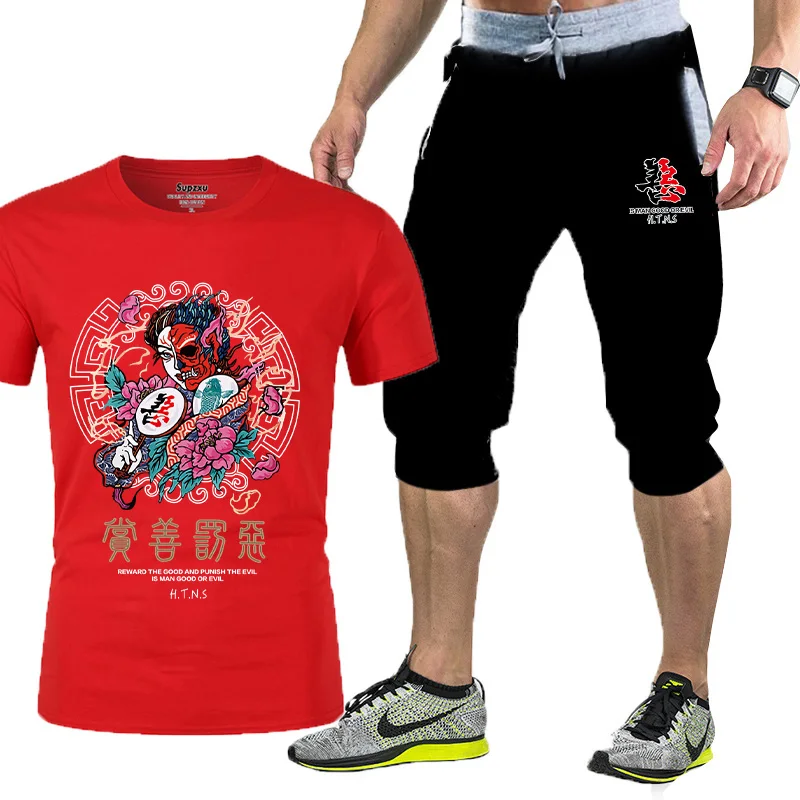 

2021 summer fashion new men's suit sportswear T-shirt + sports pants track suit men's sportswear short-sleeved T-shirt 2-piece