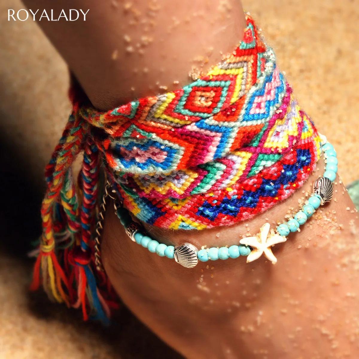 Богемные ручной работы Плетеные хлопковые красочные ножные браслеты винтажная