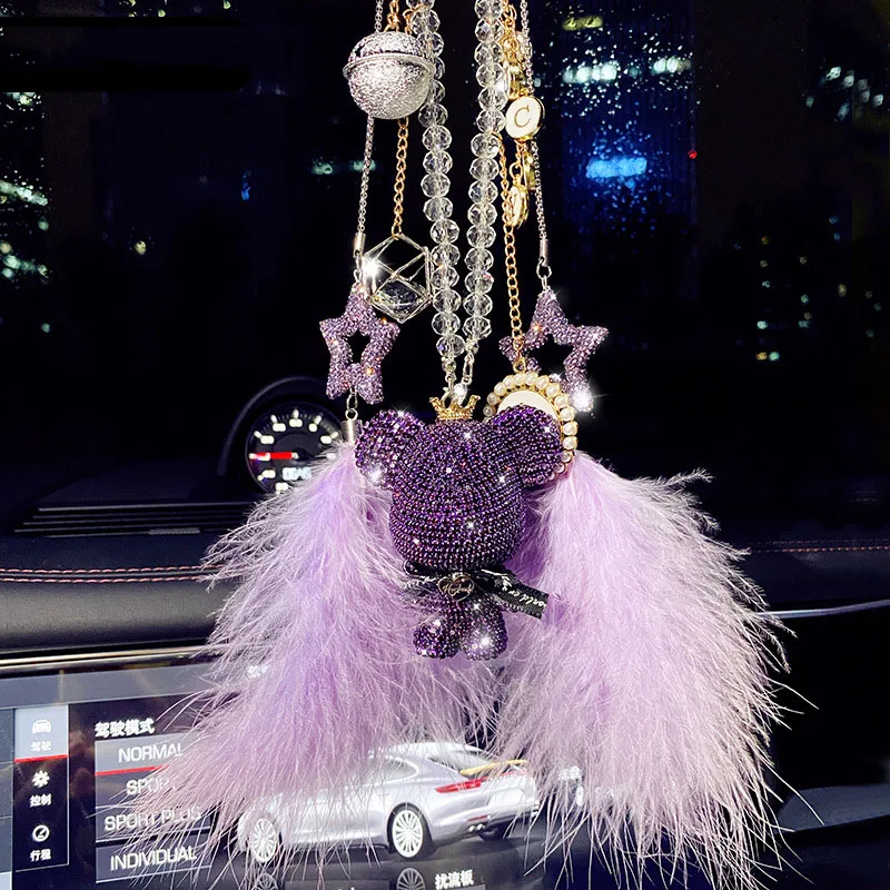 

Fashion High-End Violent Bear Car Pendant Key Chain Creative Diamond-Studded Gloomy Bear Bag Charm Rearview Mirror Decoration