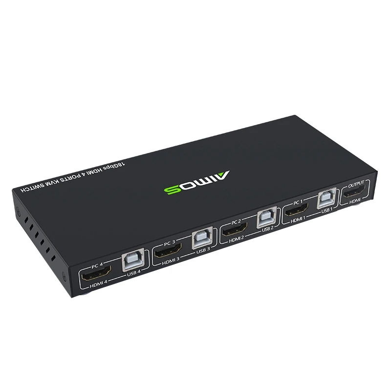 

4-портовый HDMI KVM-переключатель AIMOS с поддержкой L/R + аудио-порта разрешение 4K, компьютерный хост Hdmi 4-в-1 мышь и клавиатура USB-устройство для обме...