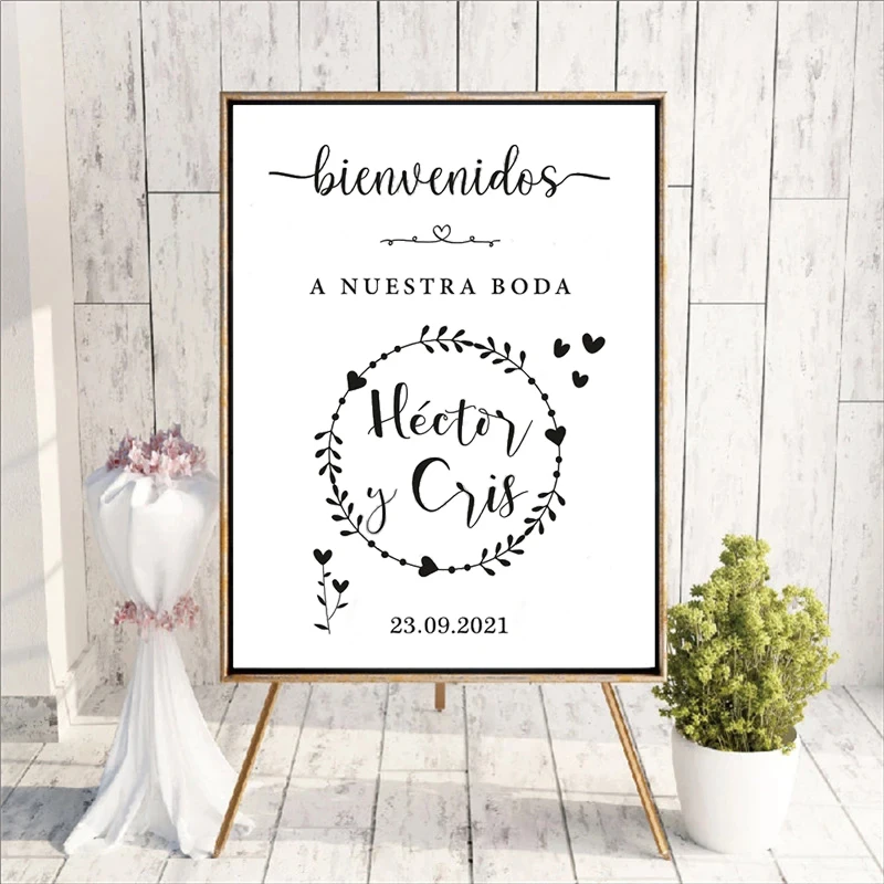 

Wall Stickers Custom Name Date Poster Bienvenidos A Nuestra Boda Spanish Quotes Murals Vinyl Board Wedding Decor Decals RU2595