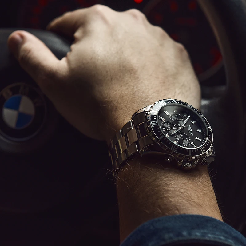 

MEGIR Luxury Business Quartz Watch Men Brand Stainless Steel Chronograph Army Military Wrist Watch Clock Relogio Masculino Male