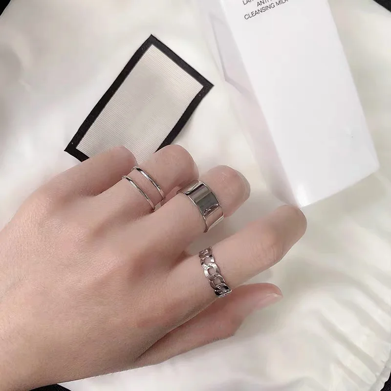 

Hip Hop Rock Metal Geometric Circular Punk Silver Rings Set Open Index Finger Accessories Ladies Fashion Simple Jewelry Joint Ri