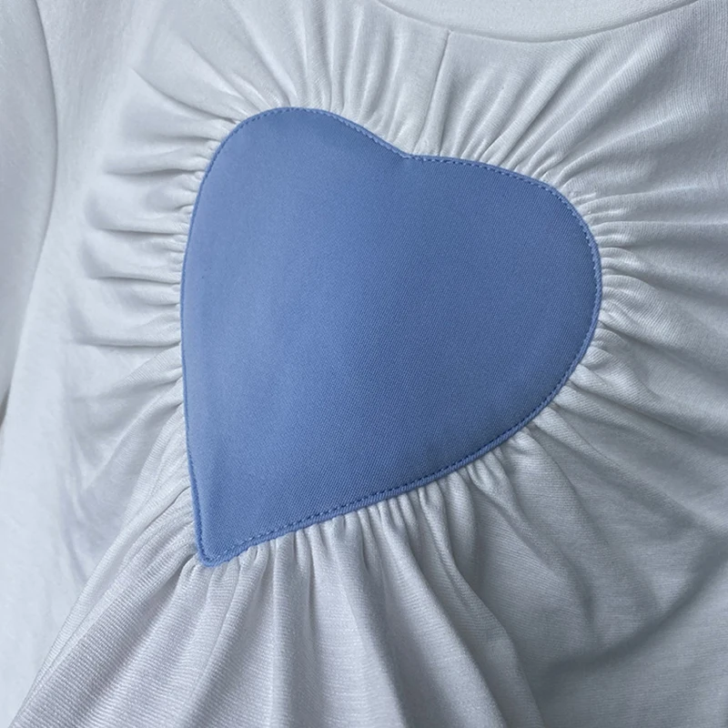 

VGH Casual Hit Color T Shirt For Women O Neck Short Sleeve Patchwork Ruched Slim White T Shirts Female Fashion New Clothing 2021